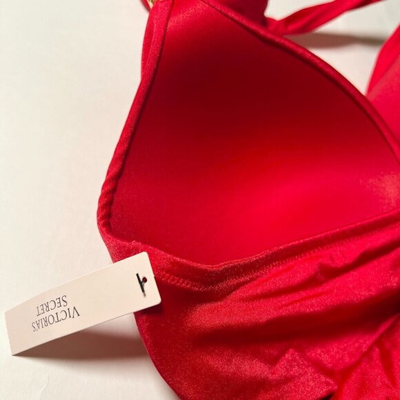 Victoria Secret Medium M One Piece Swimsuit Bikini Push Up Ruched Lipstick Red - Picture 8 of 9